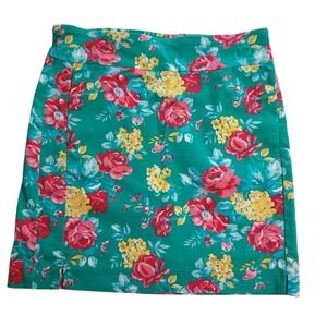 Green Floral Print Roses Cottagecore Botanical Garden Preppy Stretch Skort S
